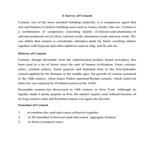 Introduction of cement