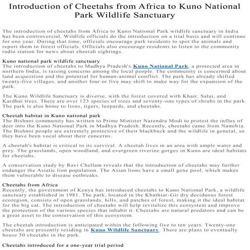 Introduction of Cheetahs from Africa to Kuno National Park Wildlife Sanctuary.docx