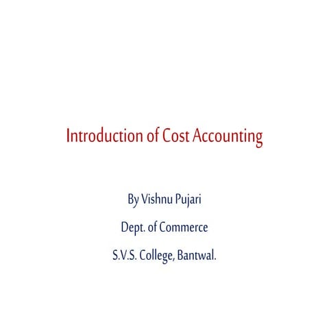 Introduction of cost accounting
