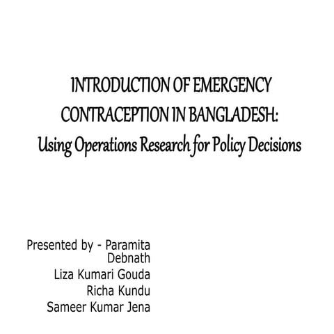 Introduction of ECP in Bangladesh