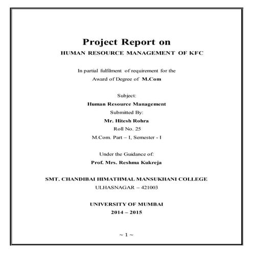 Human Resource Management Of KFC