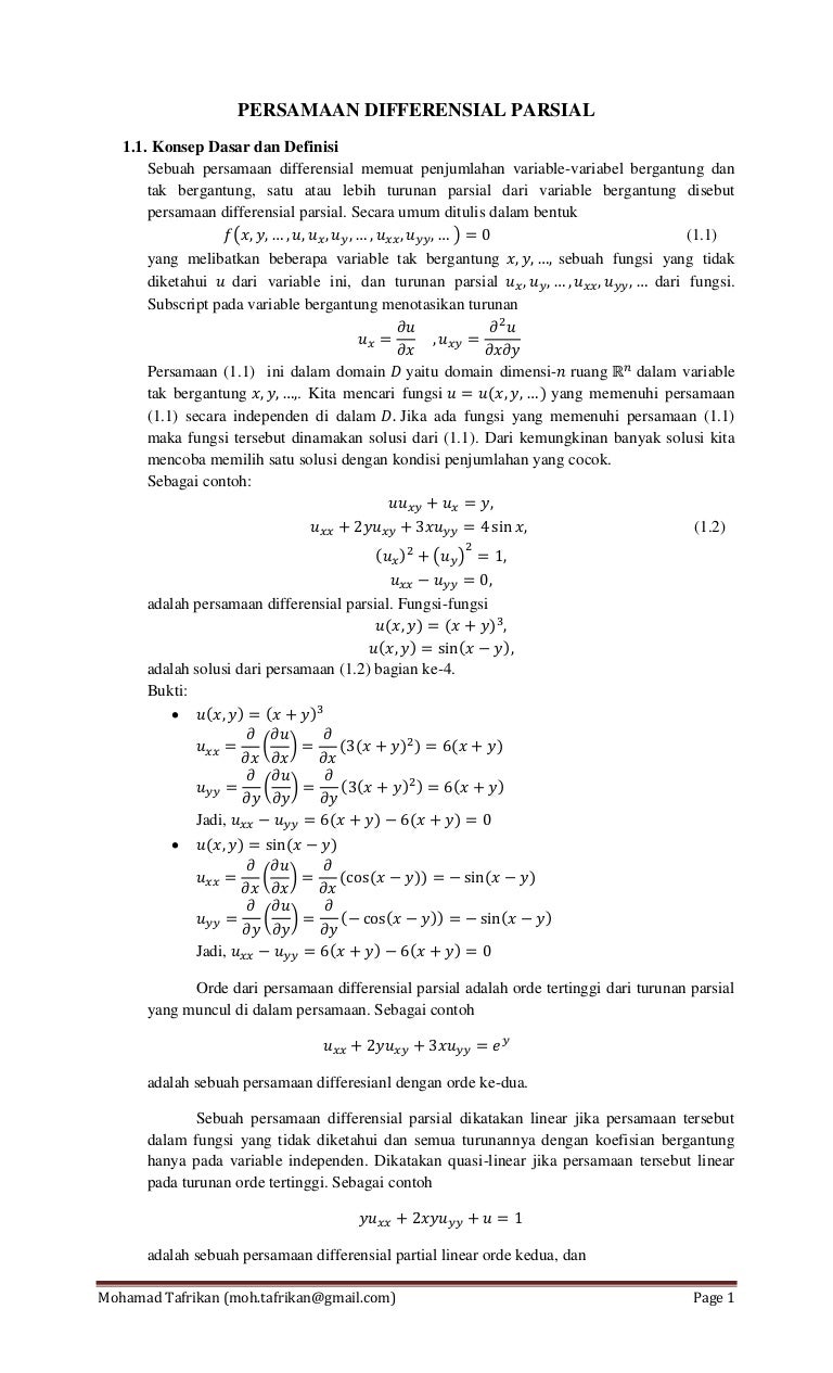 Pengenalan Persamaan Differensial Parsial