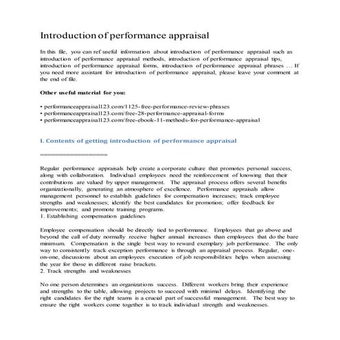 Introduction of performance appraisal