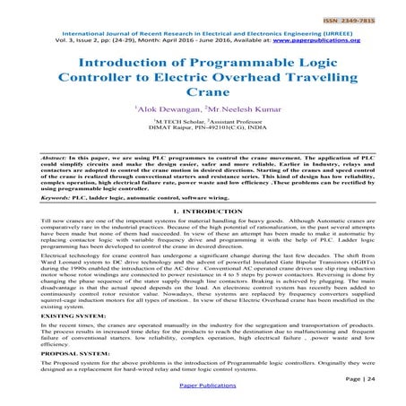 Introduction of Programmable Logic Controller to Electric Overhead Travelling...