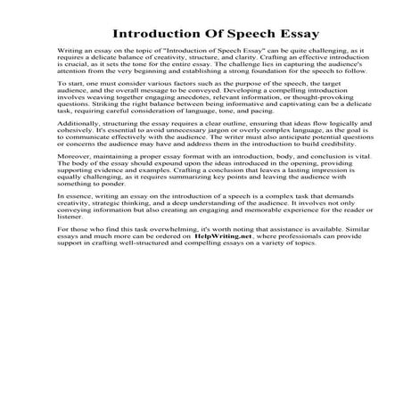 Introduction Of Speech Essay. Different Types of Speeches Essay Example ...