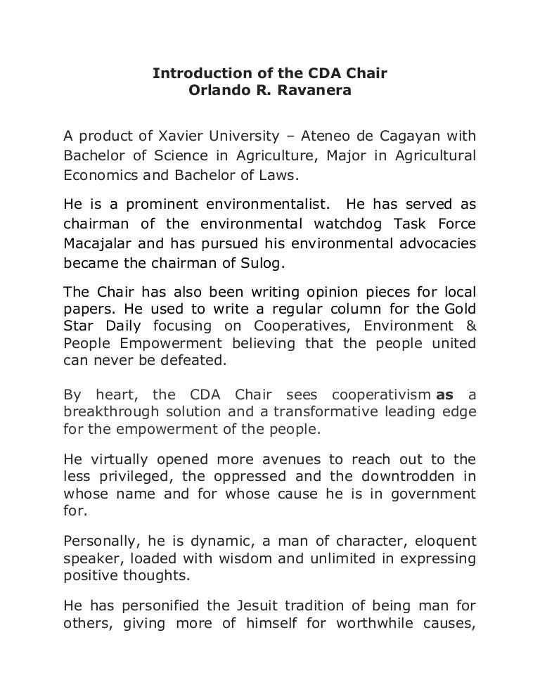 Introduction Of The Cda Chair Orlando R Ravanera