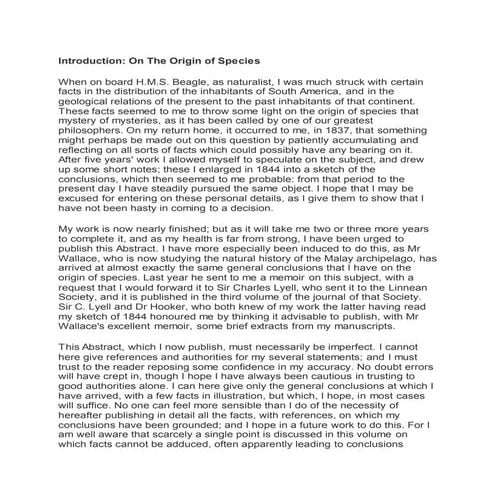 Introduction Origin of Species