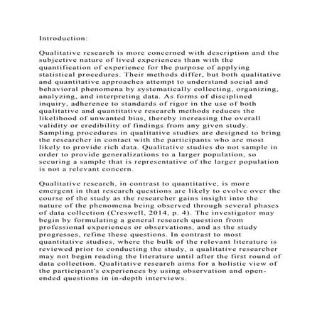 IntroductionQualitative research is more concerned with descrip.docx