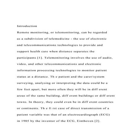 IntroductionRemote monitoring, or telemonitoring, can be r.docx