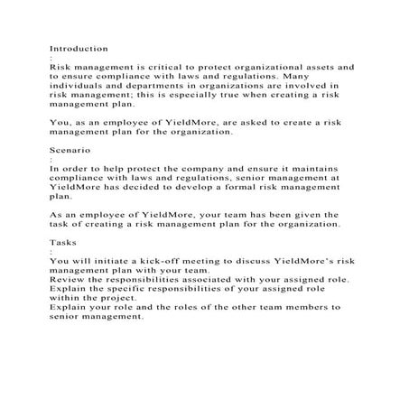IntroductionRisk management is critical to protect organization.docx