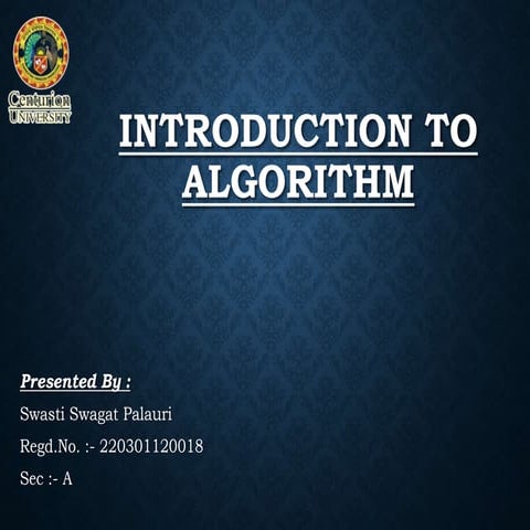 INTRODUCTION TO ALGORITHM in MATHEMATICAL PROBLEM SOLVING | PPT