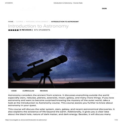 Introduction to Astronomy - Course Gate | PDF