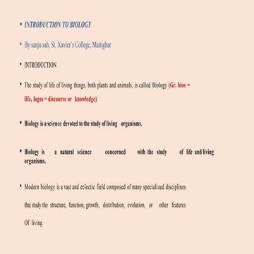 INTRODUCTION TO BIOLOGYbysanju, first lesson of class 11