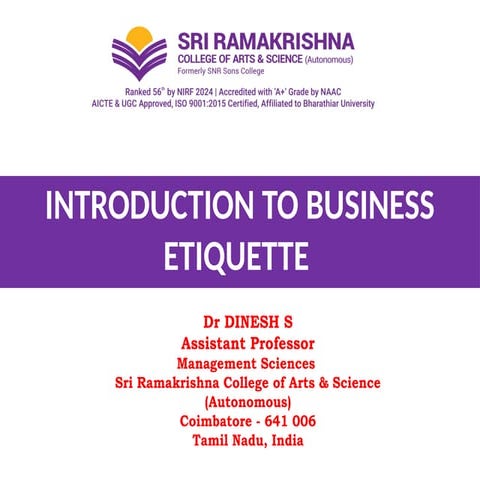 INTRODUCTION TO BUSINESS ETIQUETTE - AN OVERVIEW