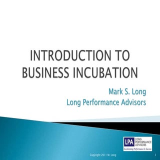 Introduction to business incubation