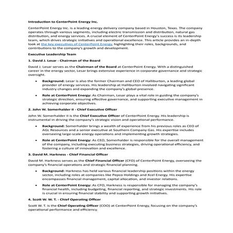 Executive Leadership at CenterPoint Energy Inc.: Key Figures and Their ...