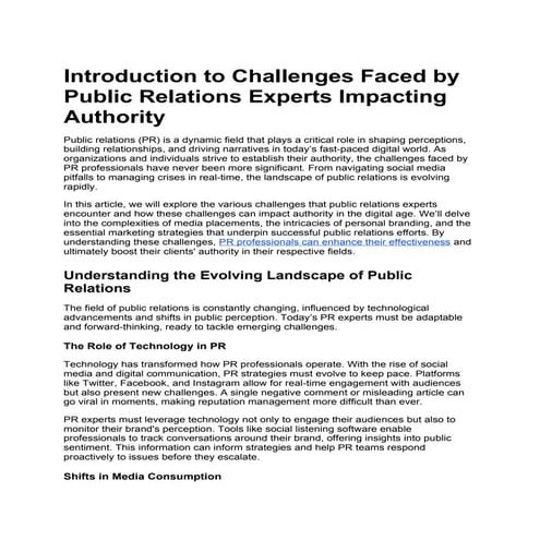 Introduction to Challenges Faced by Public Relations Experts Impacting Author...