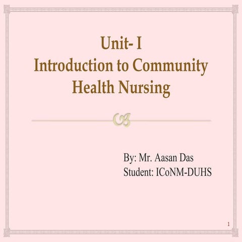 Introduction to Community Health Nursing by:AD