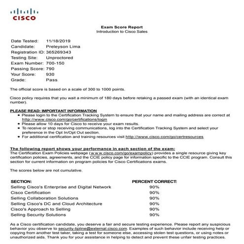 Score Report CCNA
