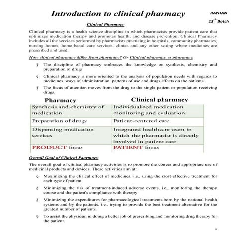 Introduction to clinical pharmacy