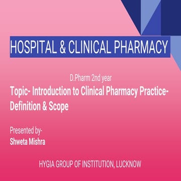 Introduction to clinical pharmacy practice  definition & scope 