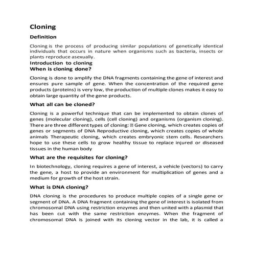 Introduction to cloning