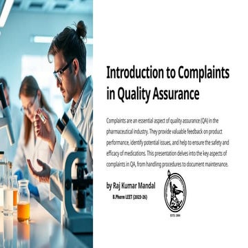 Introduction to Complaints in Quality Assurance on Slideshare by Raj Kumar Ma...