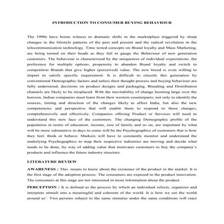 Introduction to consumer buying behaviour | DOCX