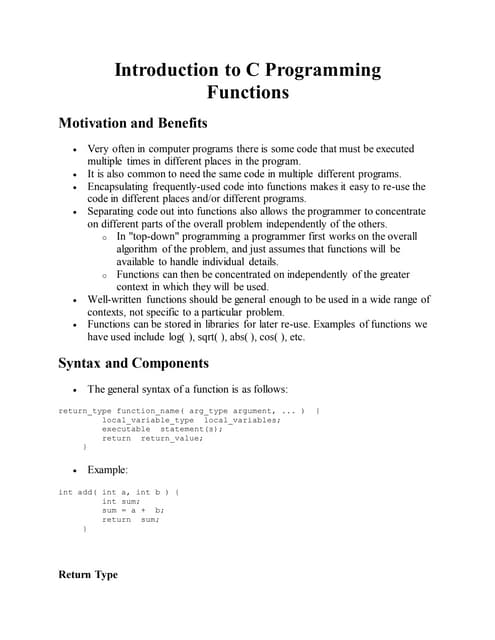Introduction to c programming