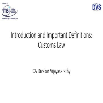 Introduction and Important Definitions: Customs Law