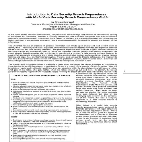 Introduction to Data Security Breach Preparedness with Model Data Security Br...