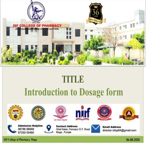 Introduction to dosage form