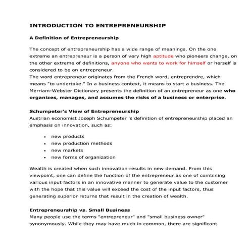 Introduction to entrepreneurship