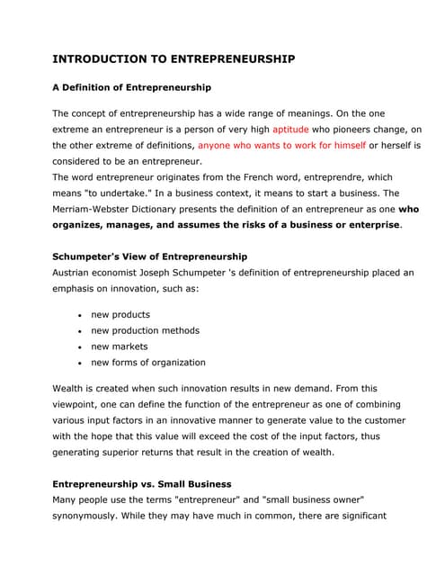 Introduction to entrepreneurship