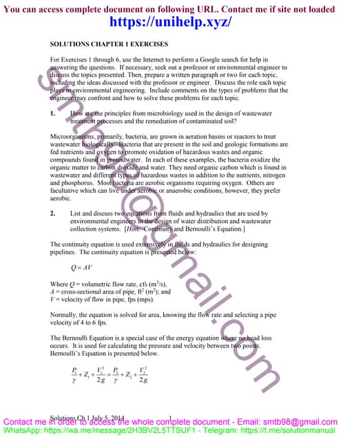 Solutions for Problems in Introduction to Environmental Engineering by Richard Mines and Laura ...