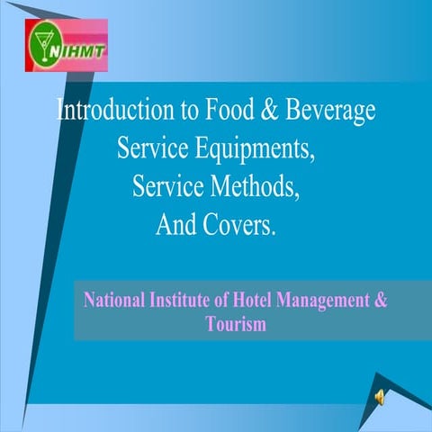 Introduction to food & beverage service equipments,
