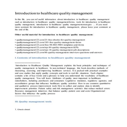 Introduction to healthcare quality management