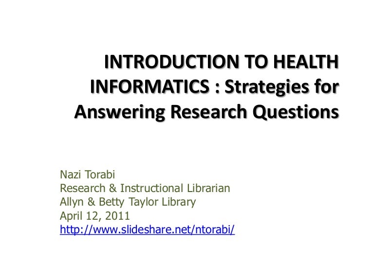 Introduction To Health Informatics Research Questions