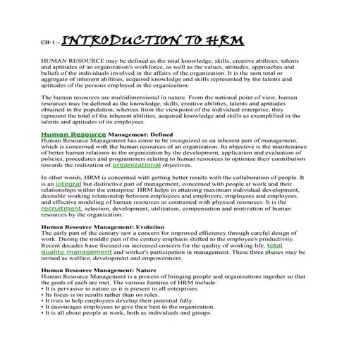 Introduction to hrm