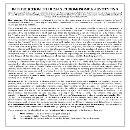 Introduction to HUMAN CHROMOSOME ANALYSIS: Conventional Karyotyping Method (G...