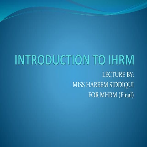 Introduction to IHRM