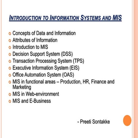 Introduction to Information System & MIS