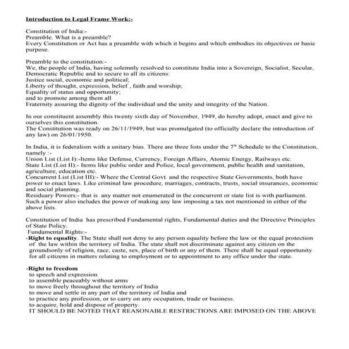 Introduction to legal frame work