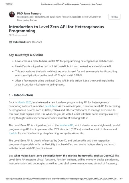 Introduction to Level Zero API for Heterogeneous Programming : NOTES