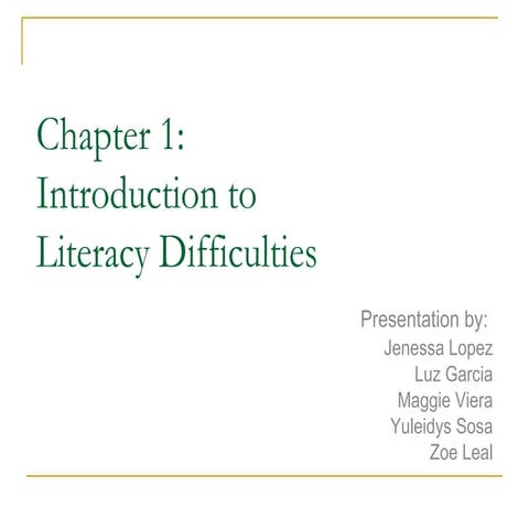 Introduction to Literacy Difficulties Chapter 1
