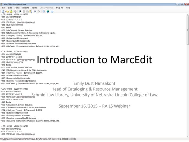 Introduction to MarcEdit