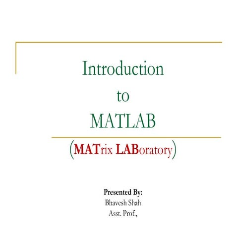 Introduction to MATLAB | PPT | Free Download