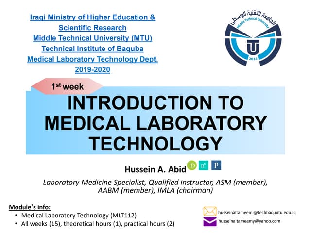 Introduction to medical laboratory technology