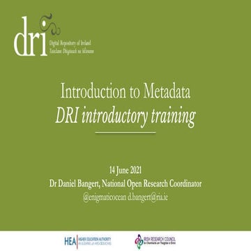 DRI Introductory Training: Introduction to Metadata