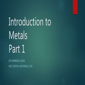 Introduction to metals Dr Ambreen Azam